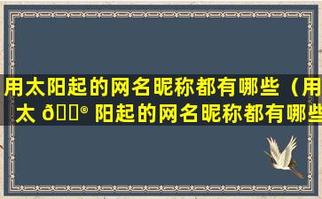 用太阳起的网名昵称都有哪些（用太 💮 阳起的网名昵称都有哪些名字）